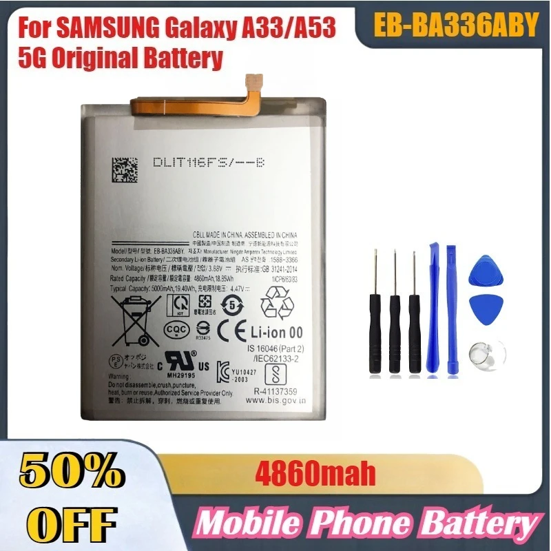 

4860mAh EB-BA336ABY Replacement Lithium Battery for SAMSUNG Galaxy A33 A53 5G High Quality Mobile Phone Batteries with Tool