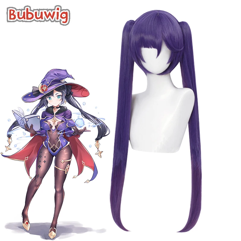 

Bubuwig Synthetic Hair Genshin Impact Mona Cosplay Wig Women Halloween 80cm Long Straight Purple Ponytail Wigs Heat Resistant