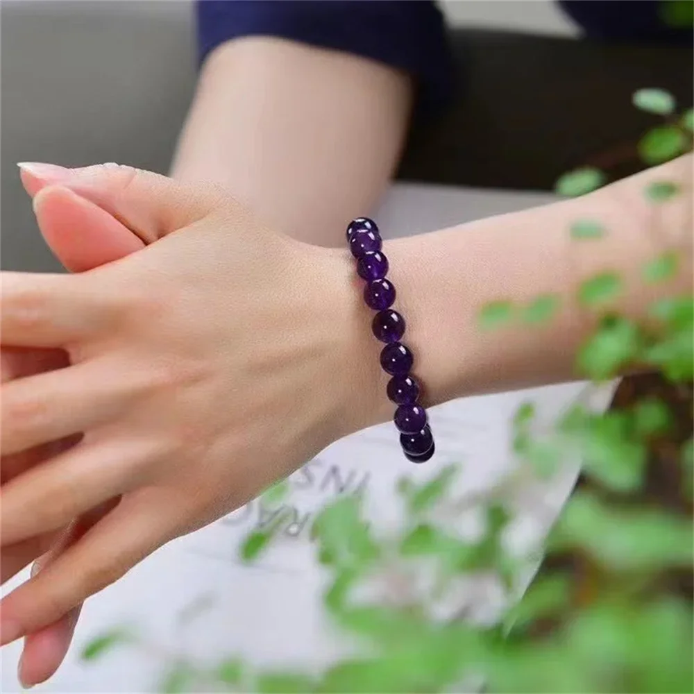 Natural Stone Crystal 6-12mm Amethyst Round Beads Charm Bracelet for Women in Unisex Energy Cured Jewelry Beading Gift Party