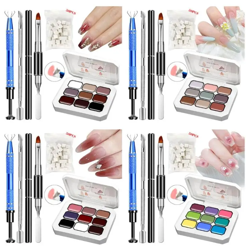 Paleta de esmalte de uñas sólido, 9 colores, pelable, UV/LED, laca de esmalte, Gel de salón, esponjas de barniz artístico, cepillo de uñas, suministro de manicura
