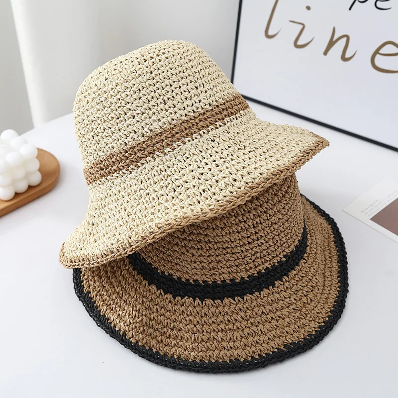 New Summer Foldable Straw Crochet Bucket Hat For Women Outdoor Sunshade Fisherman Hat Fashion Lady Holiday Beach Hat Spring Gift