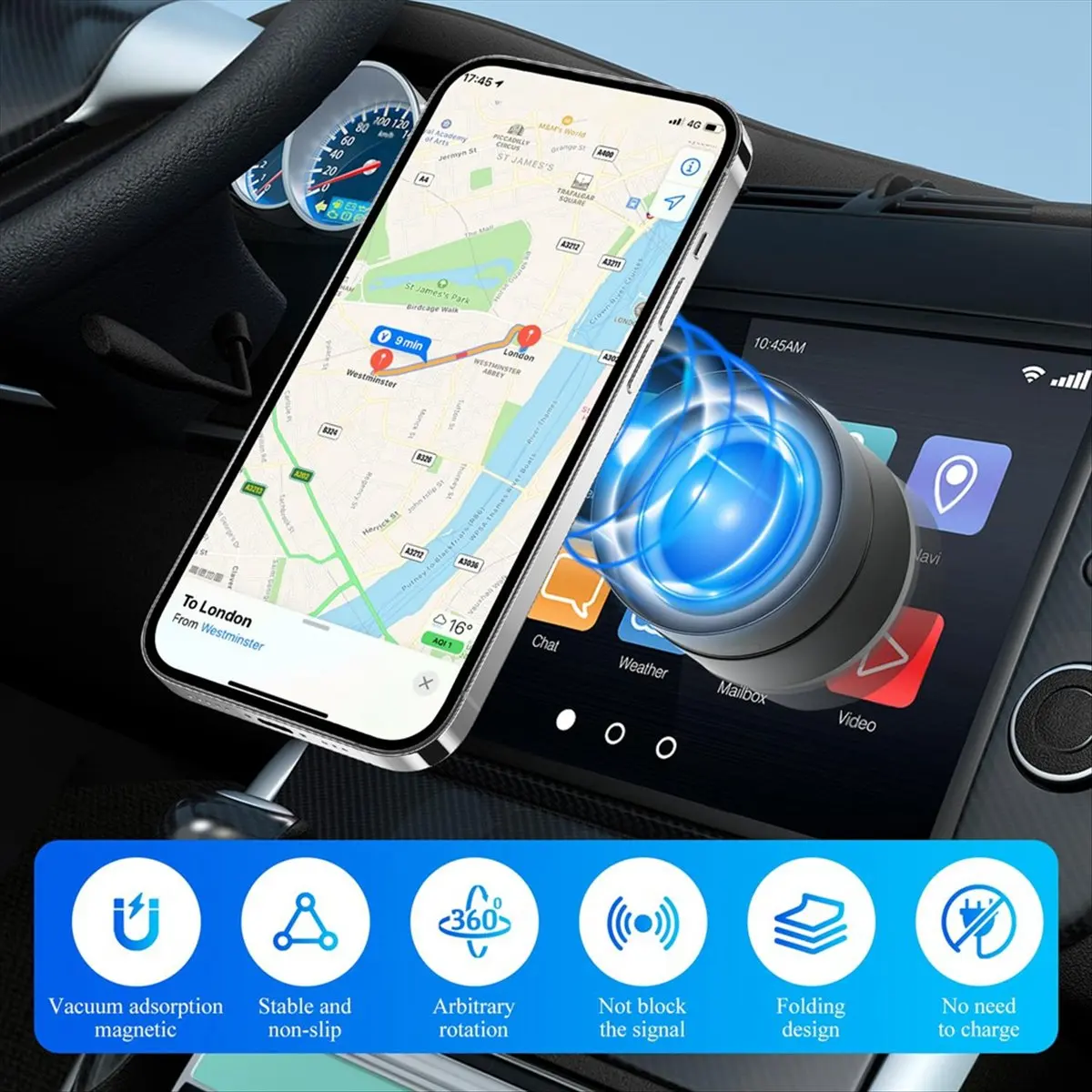 Vacuum Magnetic Suction Phone Holder, Magnetic Multifunctional Holder, Foldable and Retractable Magnetic Phone Holder A