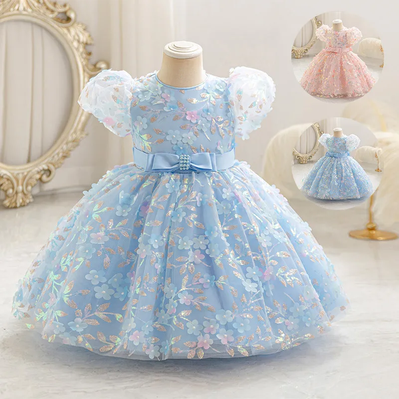 

Babys Birthday One Year Old Girl Butterfly Embroidered Mesh Fluffy Princess Dress Childrens Formal Dress