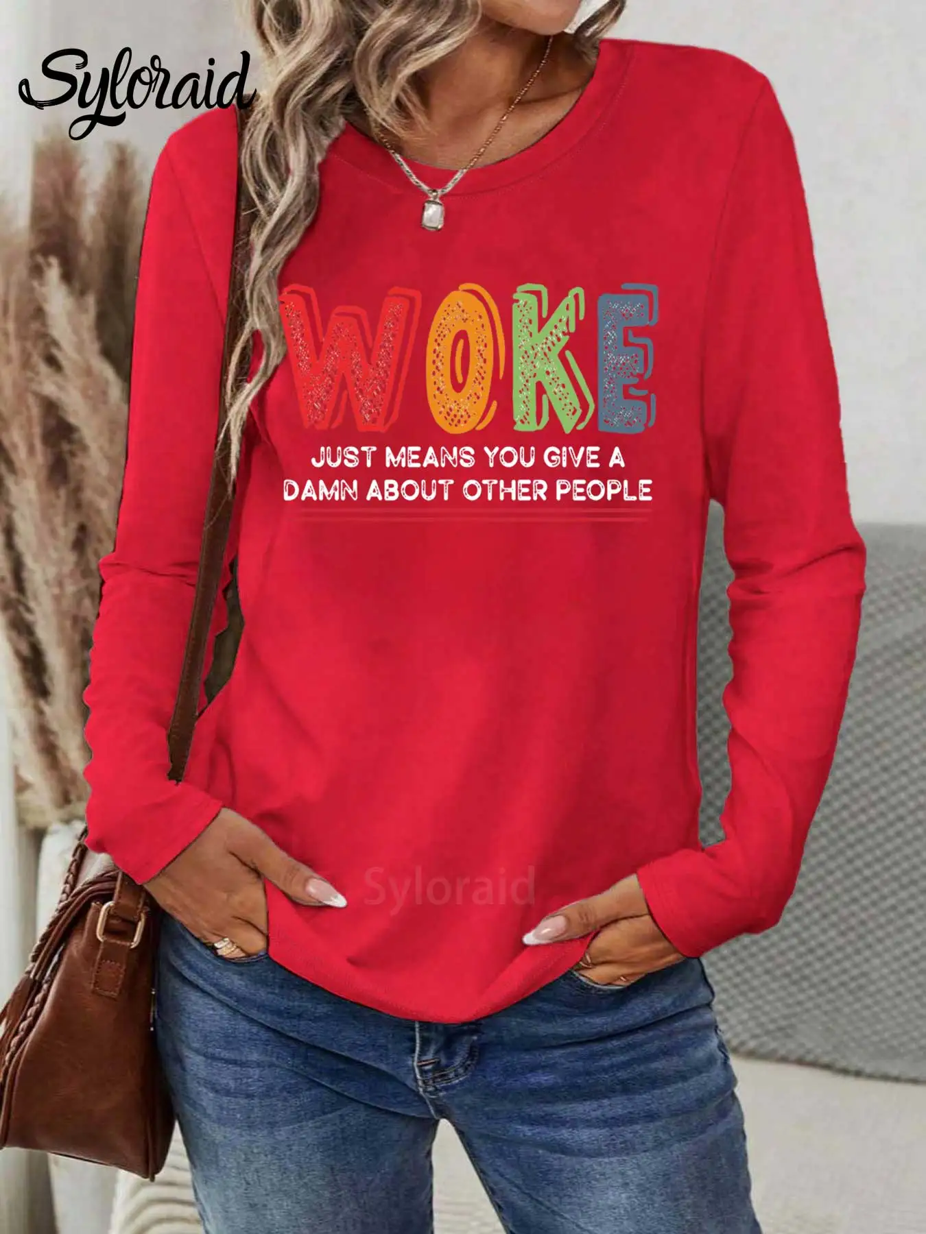Women's Long Sleeve T Shirt Woke T Shirt Woke Is Not An insult Shirt Fashion Round Neck Casual Top