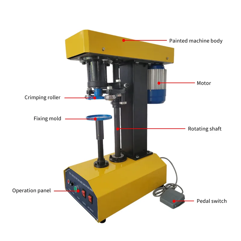 Semi-Automatic Can Sealing Unit, For Metal Glass Plastic Container, Multi Material Beverage Jar Capping Tool