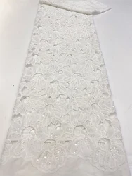 White Nigerian Tulle Lace Fabric for Sewing, Wedding Embroidery Dress, Chiffon Party Guipure, High Quality, Cotton 5Yard, 2024