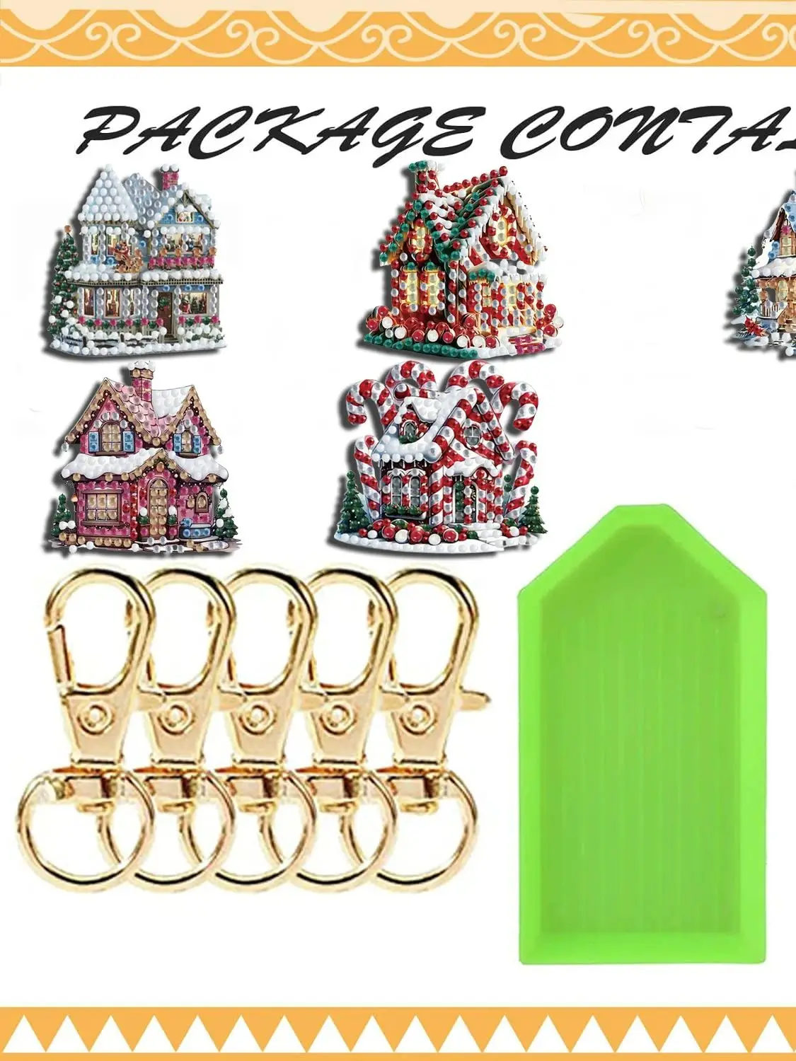 Ensemble de 5 peintures diamant, porte-clés de décoration d'arbre de noël, embellissement en cristal à faire soi-même et maison de noël incrustée de diamants