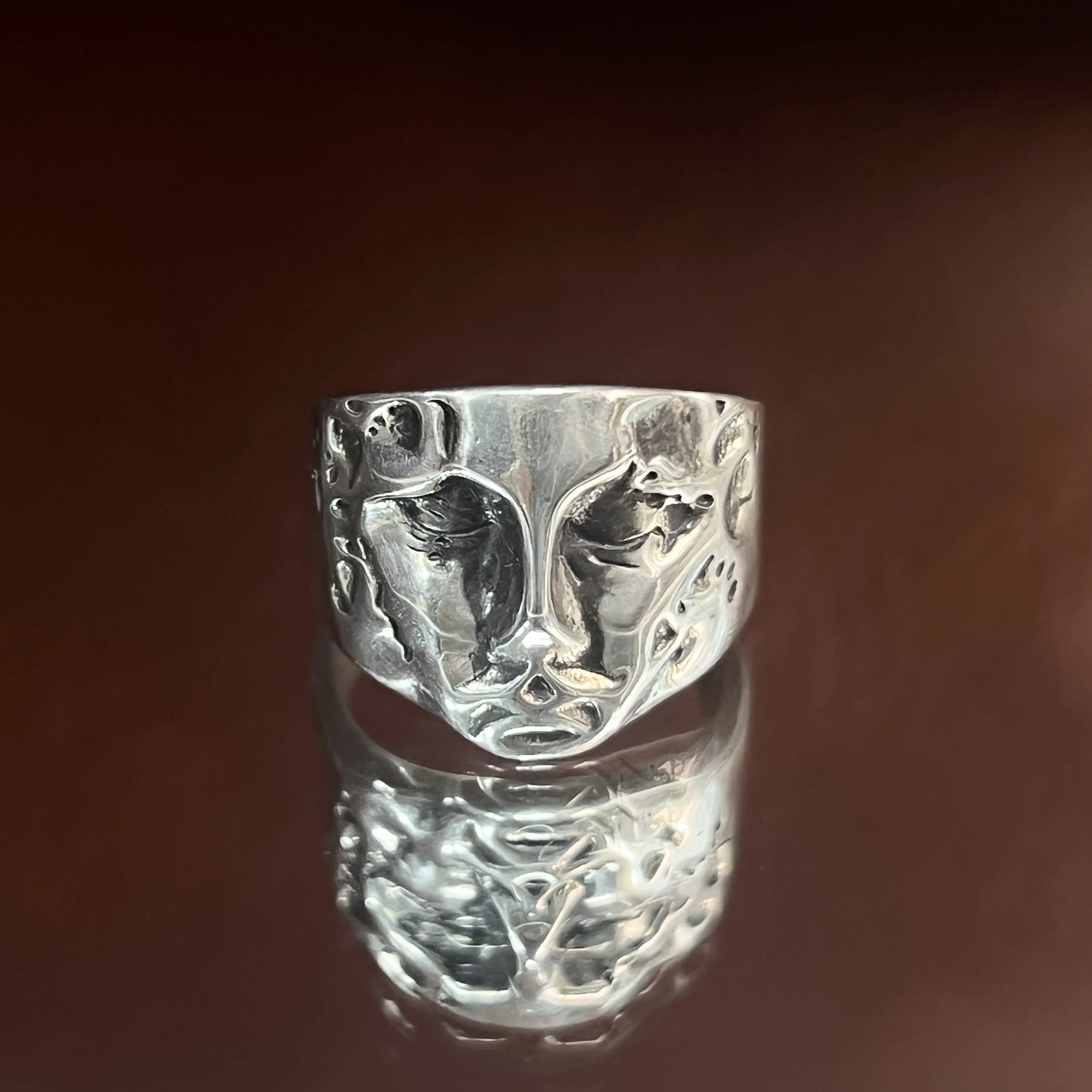 S925 Silver Cold Wind Retro Old Abstract Portrait Face Ring Personality Silver Ring