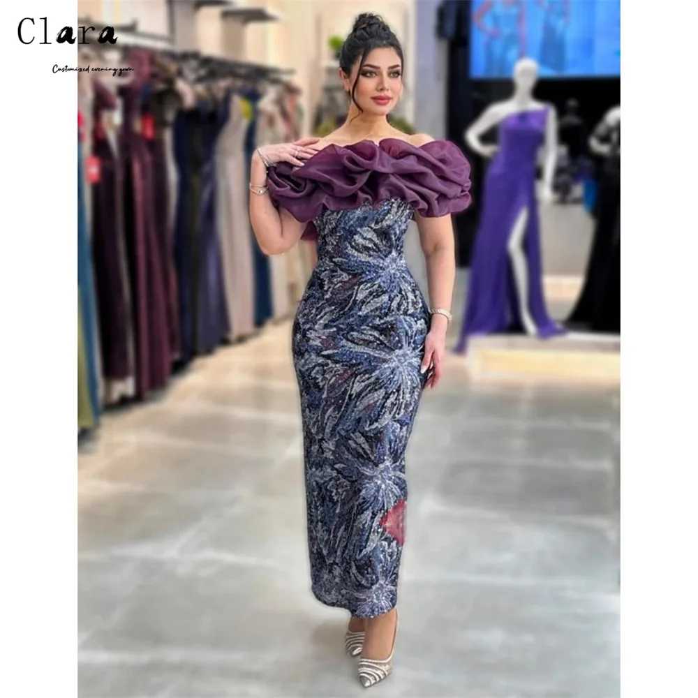 Sukienki Clara Custom Flower Fishtail z kontrastowymi kolorami, z odkrytymi ramionami, eleganckie sukienki na przyjęcia, sukienki wieczorowe 2025 dla kobiet na przyjęcia, wesela, studniówki.