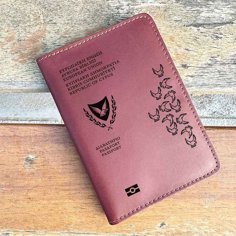 Personalized Genuine Leather The Republic Of Cyprus Passport Cover Holder Handmade Engraved Name Cyprus Travel Passport Case