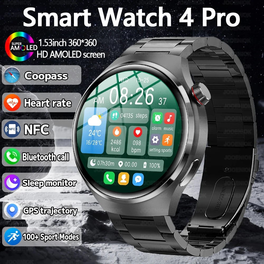 

2025 New Watch 4 Pro NFC GPS Smart Watch Men 1.53-inch AMOLED Display 100+ Sports Modes Bluetooth Call High-end Smartwatch Man