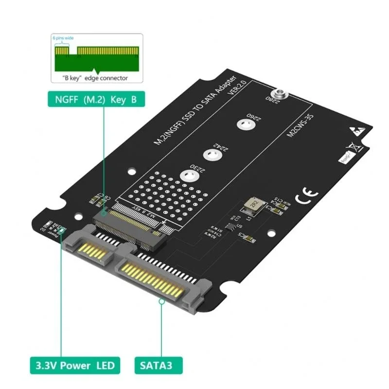 M.2 Adaptadores BECH B M.2 Tarjeta elevadores SATA3.0 Adaptadores SSD SATA3.0 Soporte tarjeta expansión 30/42/60/80