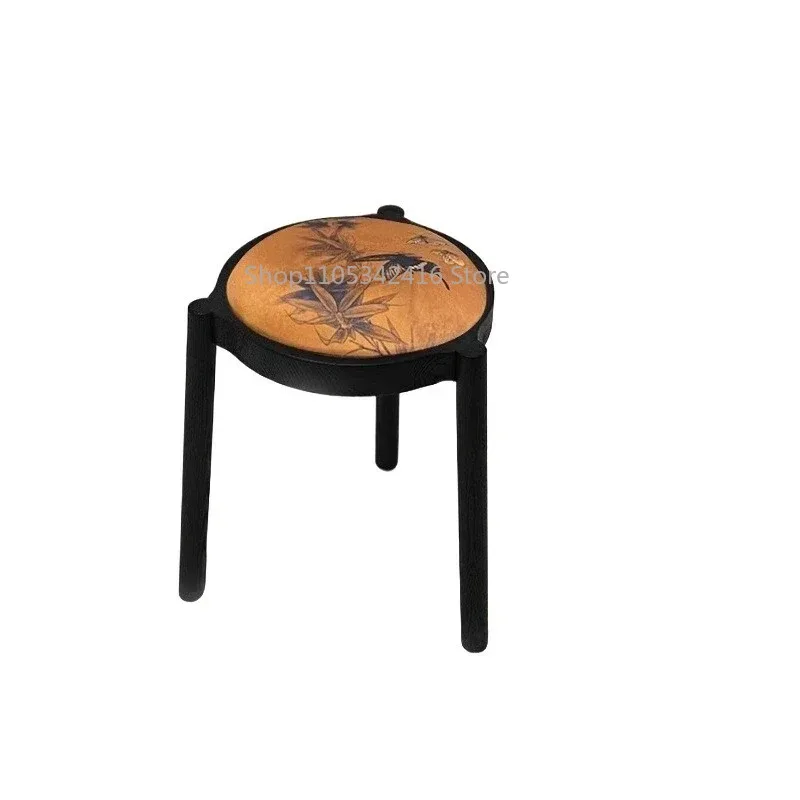 French Vintage Solid Wood Dining Stool, Sturdy Wear-resistant Stackable Bench for Mid-Century Dining Room Home Decor