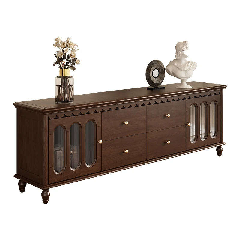 

Шкаф для телевизора премиум-класса, журнальный столик, сложная комбинация, древняя гостиная из цельного дерева, американский шкаф для хранения, напольный шкаф из орехового дерева