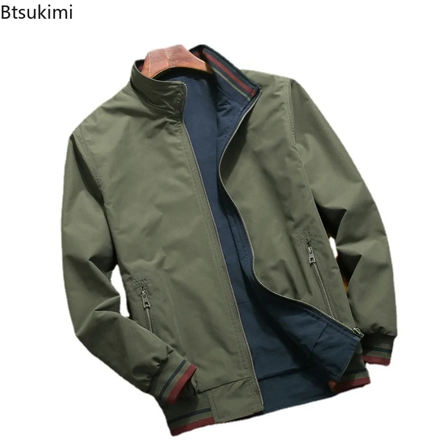 

Spring Autumn Men Jackets New Double Sided Wear Stand Collar Casual Jacket Youth Trend Jacket for Men Clothing Bomber Jacket