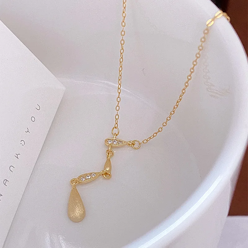 s925 sterling silver matte dripping tassel necklace light luxury luxury sense of small brushed collarbone chain