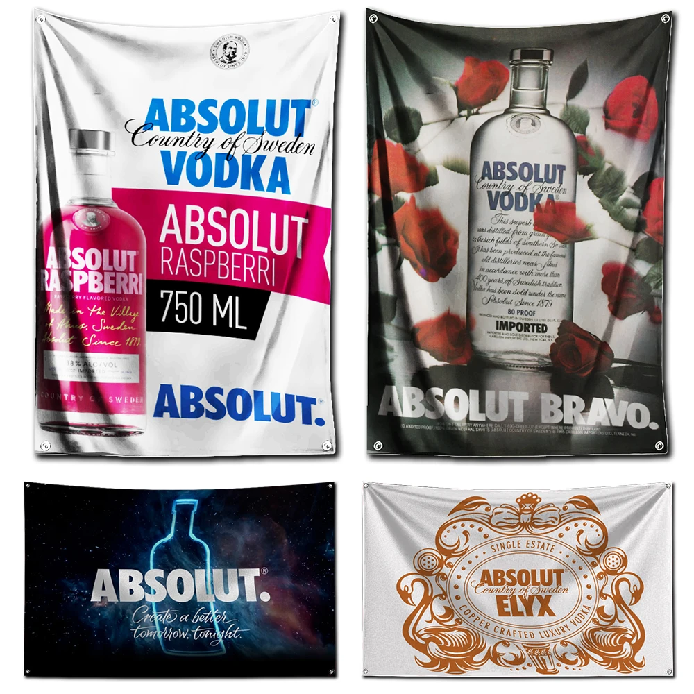 Banner de impressão digital com Brass Grommets, Absolut Vodkas Bandeira, Poliéster, Garagem Wall Art, Out Door Decoration, 3x5 pés