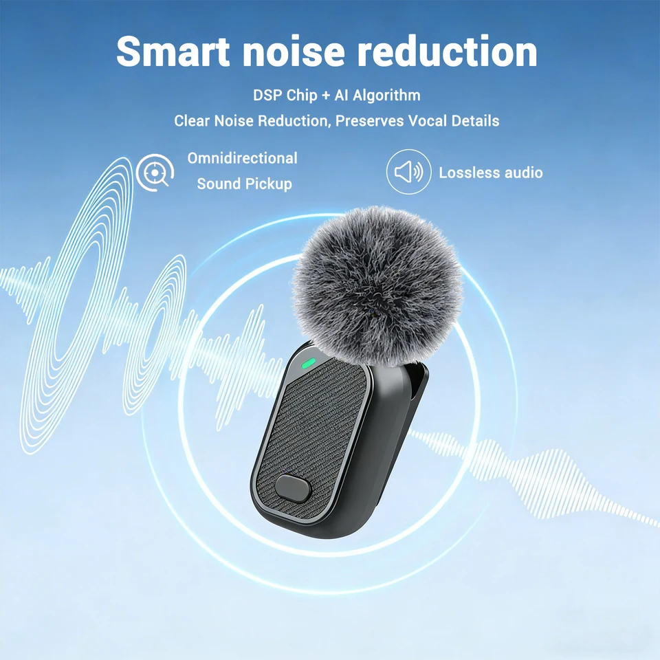 Micrófono de solapa inalámbrico mini con estuche de carga, 2.4G con cancelación de ruido para Type-C, vlog, en vivo, grabación de video 3