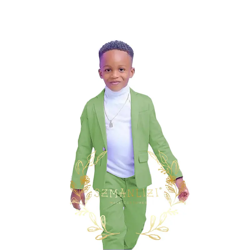 Handsome Boy Suits Set Formal Wedding Tuxedo Notched Lapel 2 Piece Light Purple Party Dress Kids Blazer Pants Costume