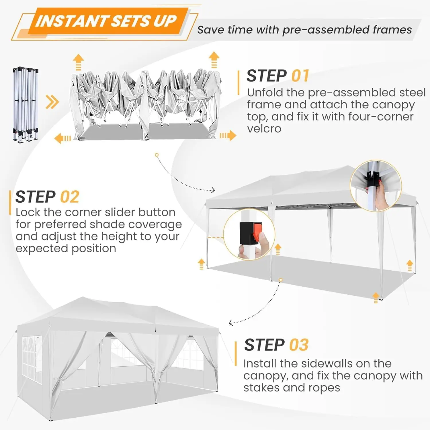 10x20 Pop up Canopy Tent with Removable Sidewalls Waterproof Commercial Instant Shelter