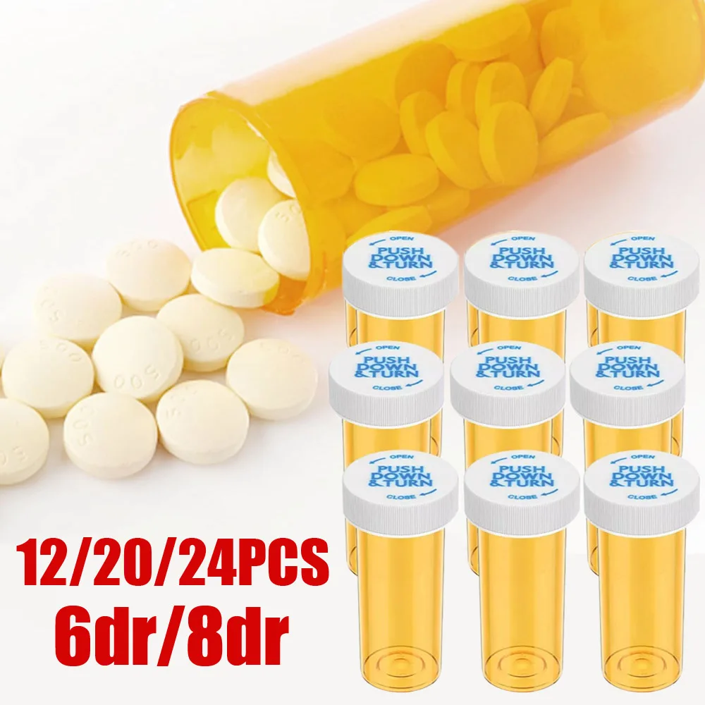 

Pill Vials - 6/8 Dram Portable Plastic Medicine Pill Safety Bottles with Child Resistant Caps Refillable Containers Travel