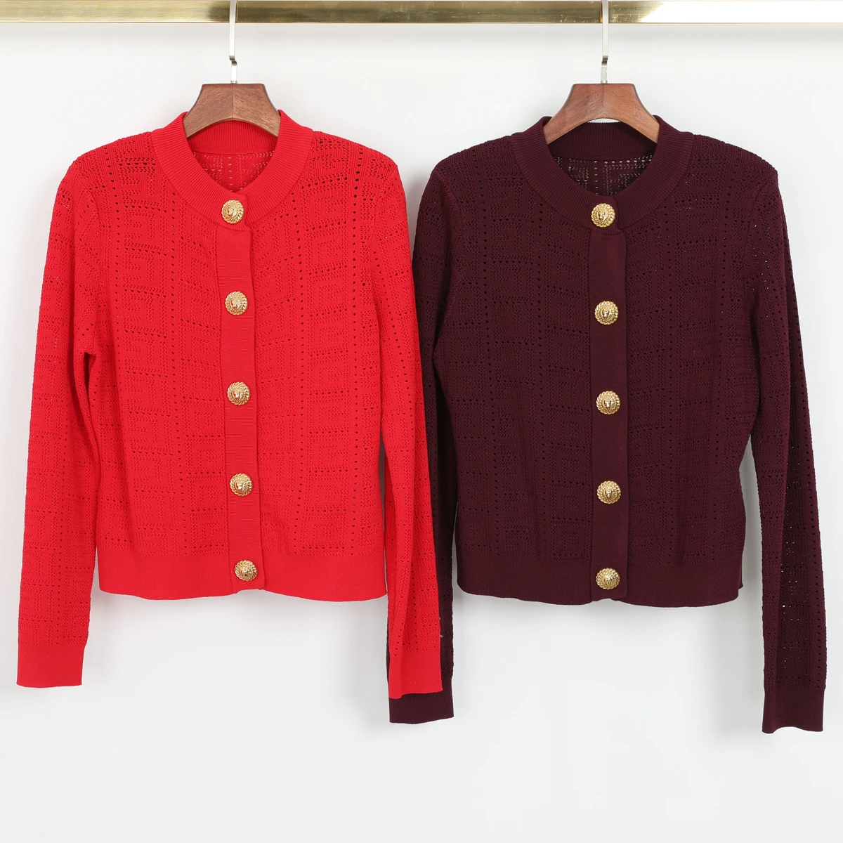 

2642 High Quality Spring and Autumn New Fashionable Hollow Knitted Texture Long Sleeve Top with Elegant Women Cardigan