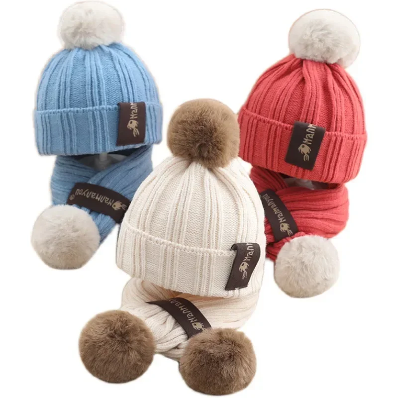 Autumn and Winter Children's Hat Scarf Set Warm Simple Woolen Cap Boys and Girls Knitted Hat Two-piece Baby Hat