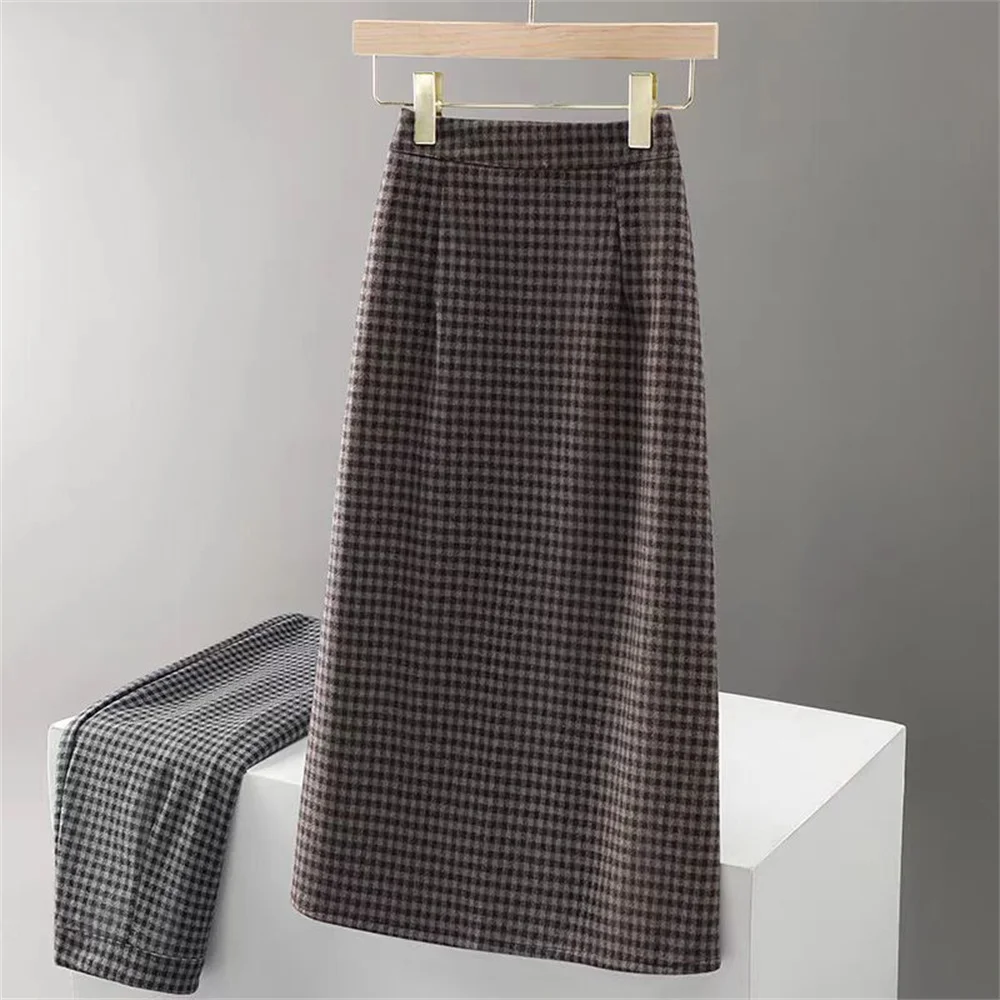 Casual Women Plaid Skirt High Waisted A Line Midi Skirt Autumn Winter Warm Thick Fabric Fashion Street Trendy Checkered Skirts