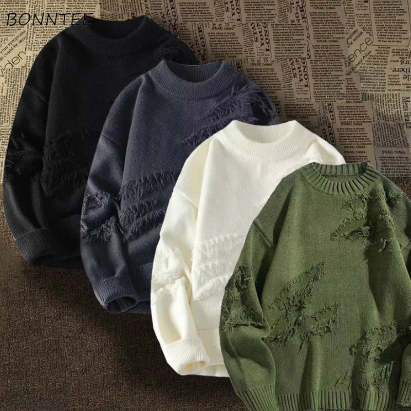 

Knitted Pullovers Men Warm Frayed Vintage Sweaters All-match Japanese Style Soft Handsome Harajuku Personality Свитер Мужской
