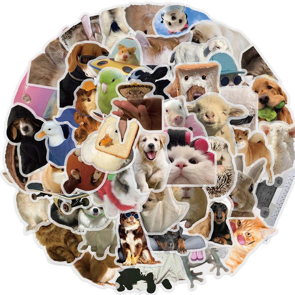 10/30/50pcs Funny Cute Cats Dogs Rabbit Meme Cartoon Stickers for Laptop Luggage Skateboard Waterproof Kawaii Animals Decal Pack