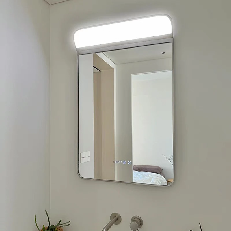 Stainless Steel LED Light Bathroom Mirror Wash Makeup Wall Mounted Mirror Square Simple Modern Household Bathroom Accessories