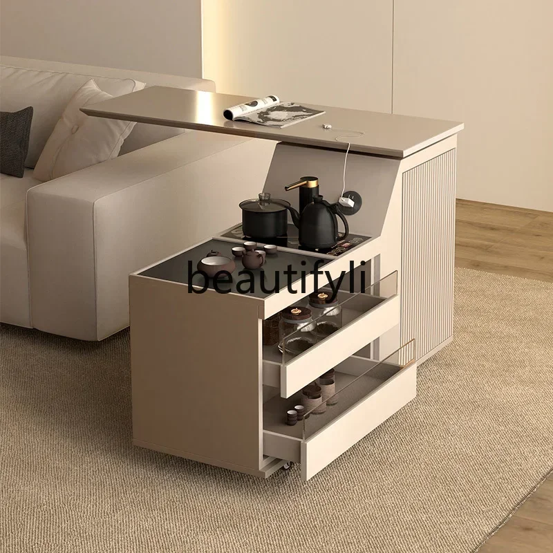

Cy56 French sofa side table removable tea cabinet living room with wheeled trolley lifting coffee table