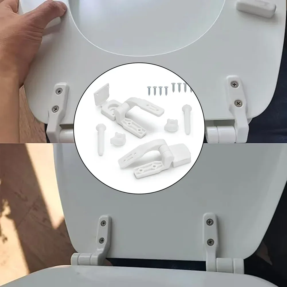 1 Pair White Toilet Slow-Closing Hinge Toilet Cover Installation Fixed Connector Slow-Closing Toilet Hinge Bathroom Hardware