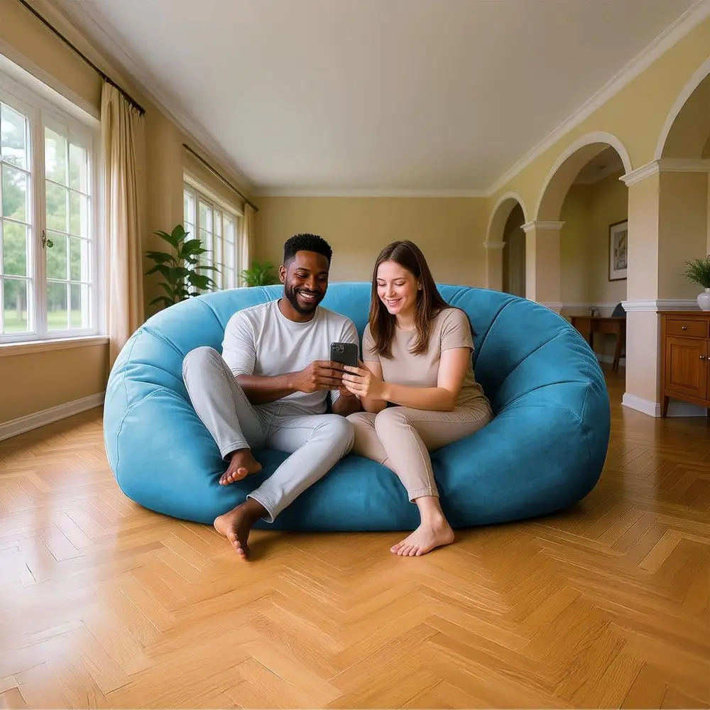 كرسي كيس فول من الجلد السويدي فائق النعومة بطول 6 أقدام - أريكة XL مملوءة بالرغوة للأطفال والمراهقين والكبار - كرسي كيس أزرق فاتح للمساكن والفام #2