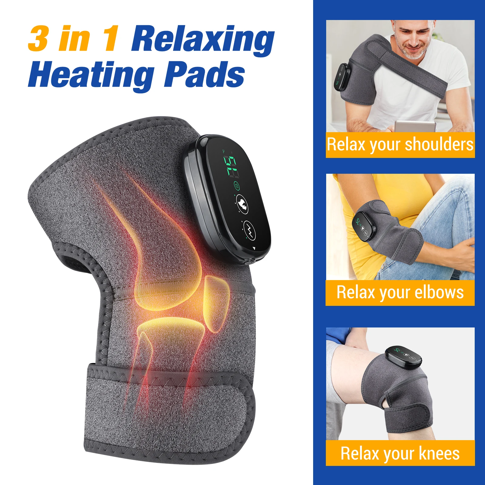 Heated Vibration Knee Massager Thermal Shoulder Elbow Brace Blood Circulation Support Knee Warmer Electric Heating Knee Pad