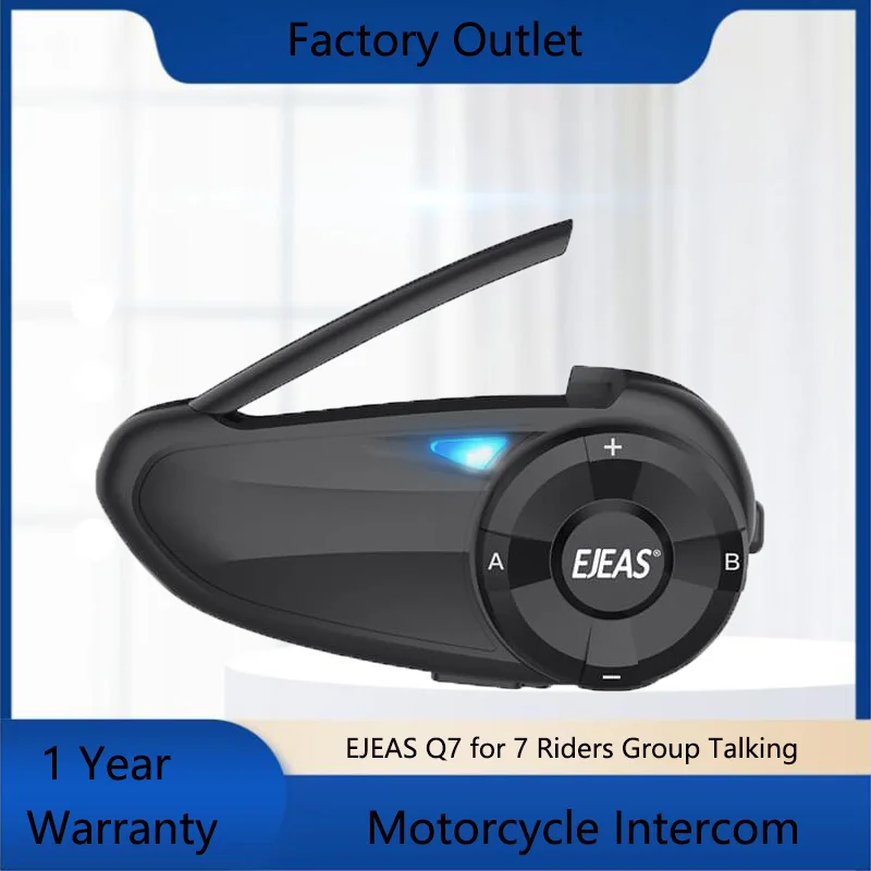 

EJEAS 1Pc Q7 Motorcycle Bluetooth Intercom Helmet Headset Walkie Talkie Moto Interphone for 7 Riders Group Talking