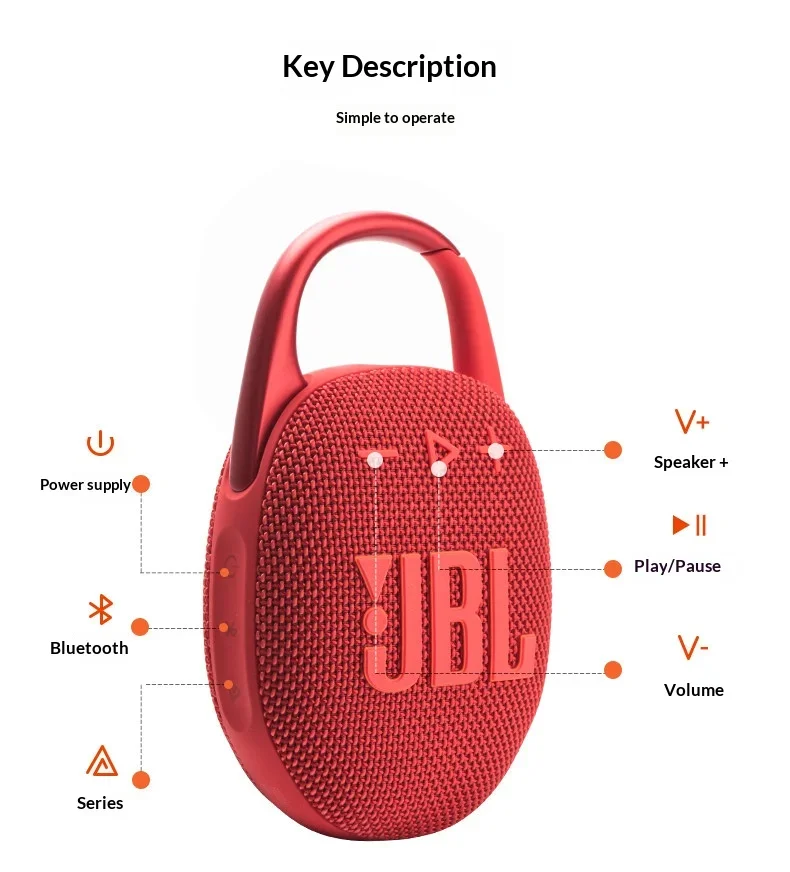 JBL CLIP5 HookClip Wireless Bluetooth Speaker IP67 Dustproof Waterproof Compact Portable Leisure Music Box Bluetooth Speaker