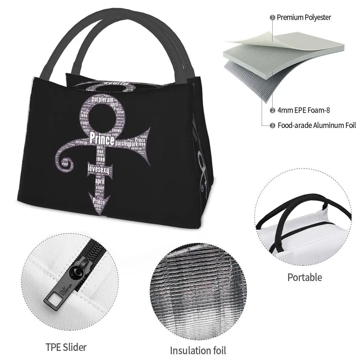 Prinz Paisley Park Lunch Bag Mode Schule Lunchbox für Frauen Freizeit benutzer definierte Tote Food Taschen wasserdichte Kühltasche