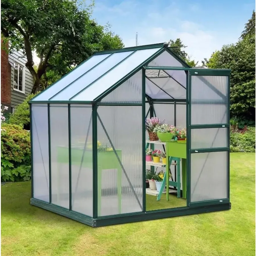 

6' x 6' x 7' Polycarbonate Portable Walk-In Garden Greenhouse with Transparent Panels for Outdoor Plant Growth and Easy Assembl