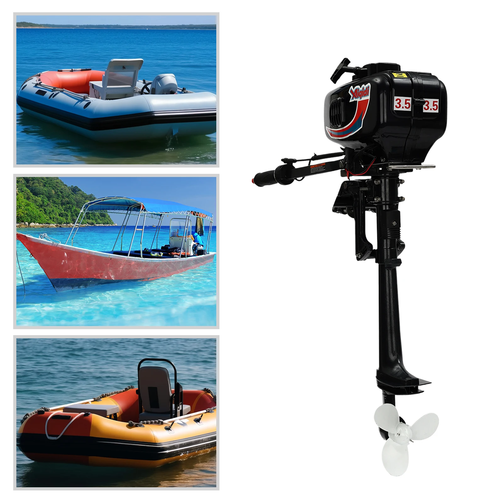 

3.5HP 2 Stroke Outboard Motor for Boats ≤13.12ft, 52cc, 1450W, Water Cooling, 25:1 Oil Ratio, 1.3L Tank, 0-180° Handle