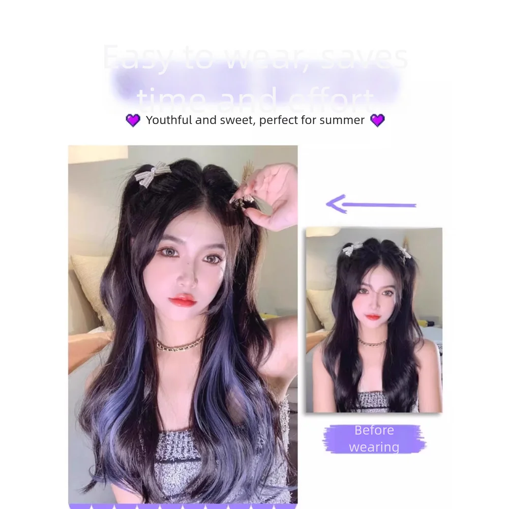 Comfortable Wear Extensions Clip In Hair Extensions Breathable Base Colorful Highlights High Temperature Fiber