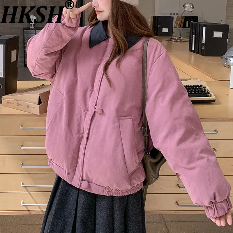 

HKSH 2023, новое зимнее женское стеганое пальто с отложным воротником, цветными блоками, молнией и пряжками, карманами, элегантный теплый пуховик HK14693