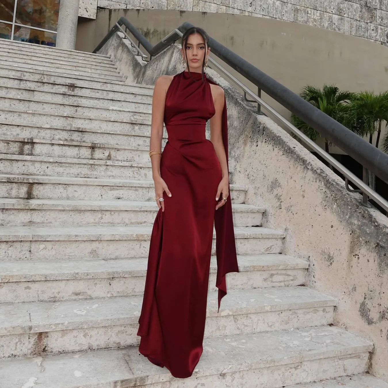 

Elegant Satin Long Dress Women's Back Bandage Sleeveless Gowns Robe 2026 New Female High Waist Club Party Evening Maxi Dress