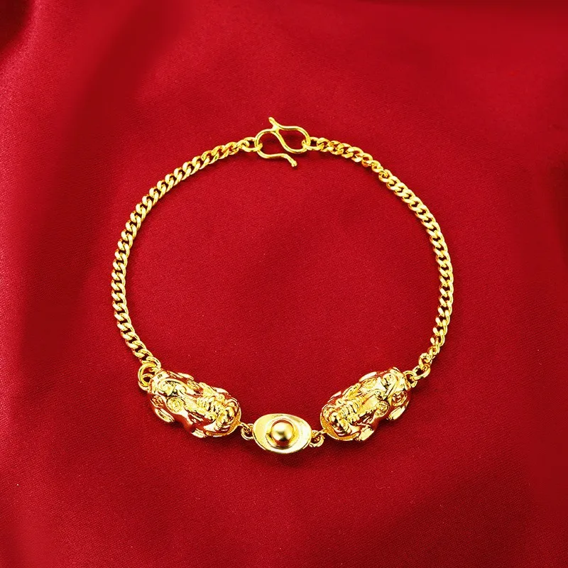 

High quality AU999 Pixiu Yuanbao jewelry pure gold bracelet 24k gold female bracelet swallowing gold beast Buddha beads gift