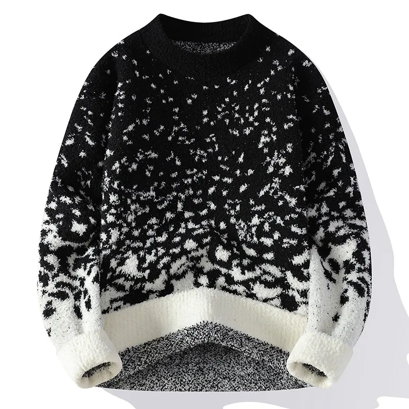 

2026 осень-зима, мужской рождественский пуловер со снежинками, мужской новогодний красный свитер, мужской толстый ленивый свитер, мужской свободный черный свитер