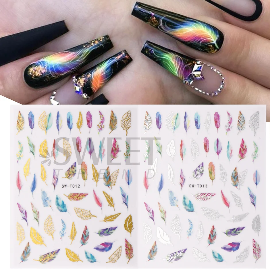 Holographic Dream Catcher Feather Boho สติ๊กเกอร์เล็บ Art Decals สีน้ําที่ไม่ซ้ํากันเล็บ Sliders ภาษาโปลิชคําอุปกรณ์ตกแต่ง SASW-T