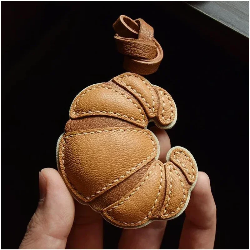 

Handmade Real Leather Croissant Bag Charm KeyChain keyring