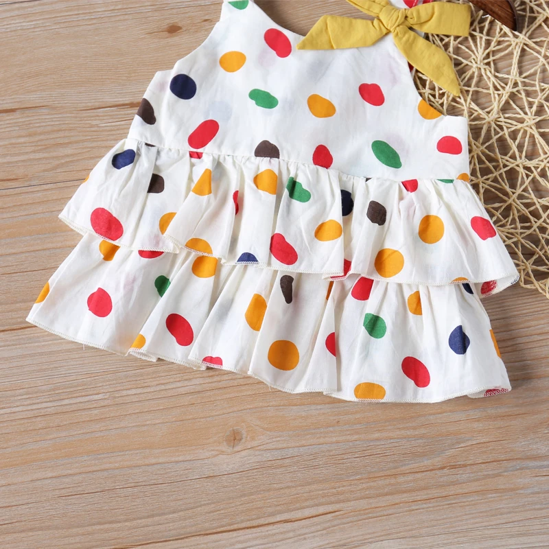 Humor Bear Girl Clothes Suit Colorful Dot Bows Decorate The Vest Top + Pants Suit 2 Piece Children\'s Clothing