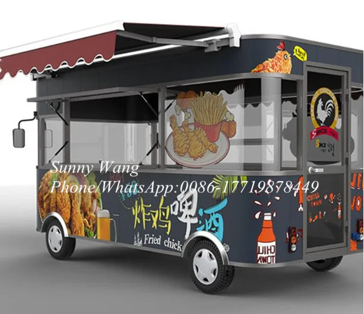 شاحنة طعام كهربائية معتمدة بطول 4.2 متر، عربة بيع هوت دوج مع 4 عجلات