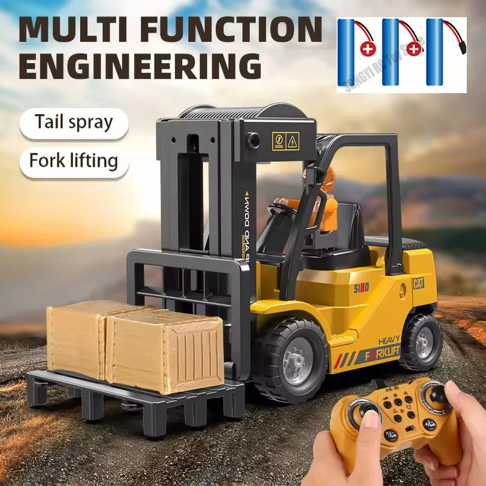 RC Forklift 1/10 Forklift Excavator Crane 2.4G RC Construction Engineering Lifting Toy Warehouse Lift Truck Toys Gift